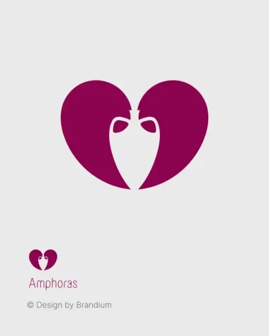 Representação de um coração estilizado (simplificado) com uma Amfora ao centro na cor "vinho"